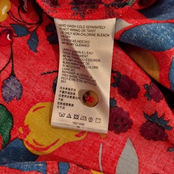 Maeve by Anthropologie Blithe Button Down Red Floral Fruit Print Blouse Size 16 - Picture 10 of 11